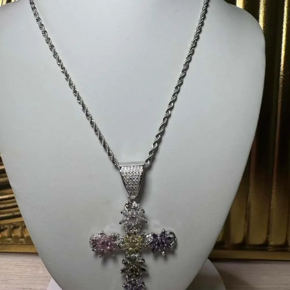 Title Multi Color Iced Cross Necklace Af 18